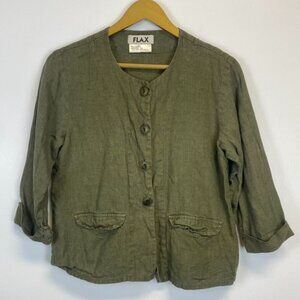 Flax 100% Linen Green Button Jacket